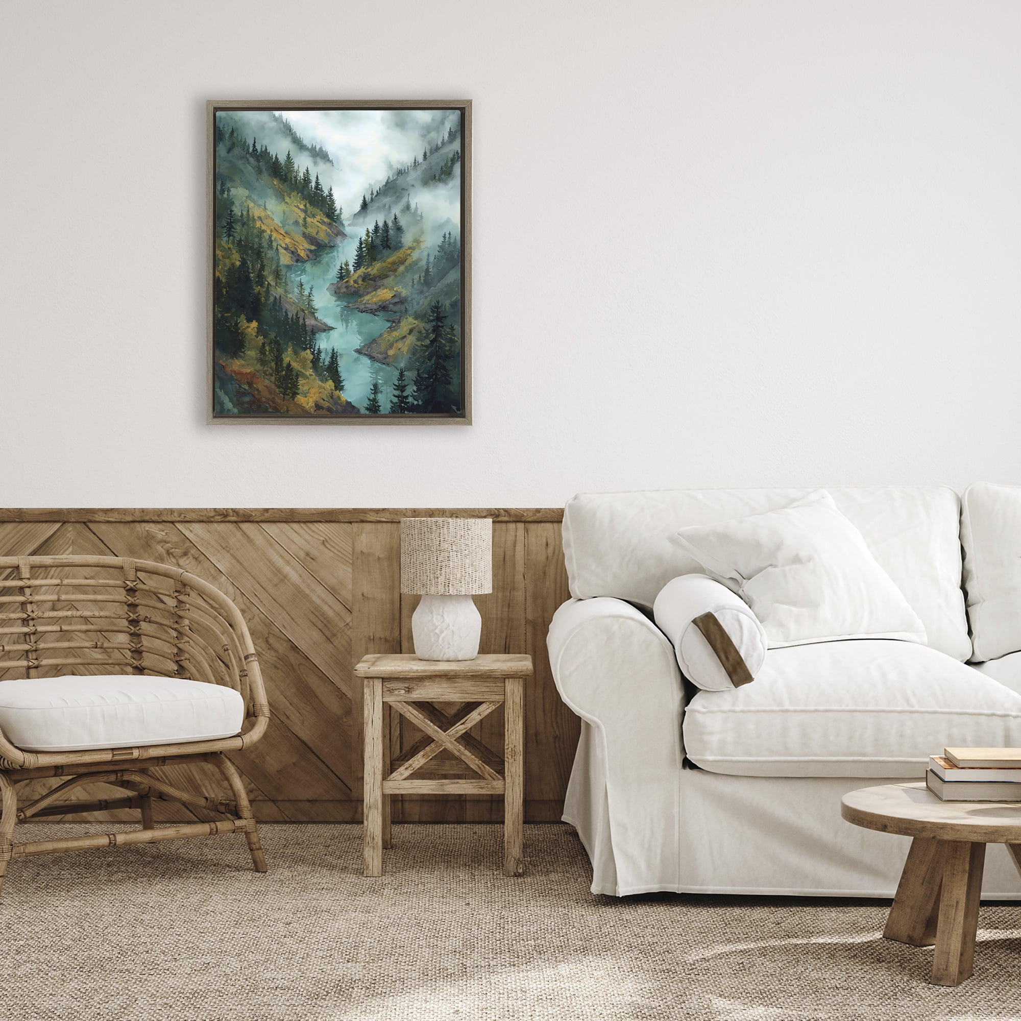 Stupell Industries Turquoise Mountain River Bends Brown Framed Floater Canvas Wall Art, design by Franklyn Gregory