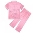 thumbnail image 2 of Summer Kids Girl Pure Color Imitate Silk Pajamas Short Sleeve Blouse Long Pants Sleepwear Suit ,5-14 Years, 2 of 6
