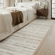 VUNATE 2' x 10' Runner Rug, Washable Boho Moroccan Rug, Soft Neutral Geometric Distressed Carpet with Non-Slip Rubber Backing for Hallway, Kitchen, Entryway, Bedroom & Laundry Room, Brown