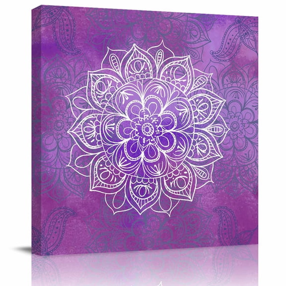 Framed Canvas Wall Art for Living Room Purple Boho Floral Wall Decor, Bohemian Flower Aesthetic Paintings for Bedroom Office Kitchen Bathroom, Ready to Hang Artwork Wall Pictures 8x8 Inch