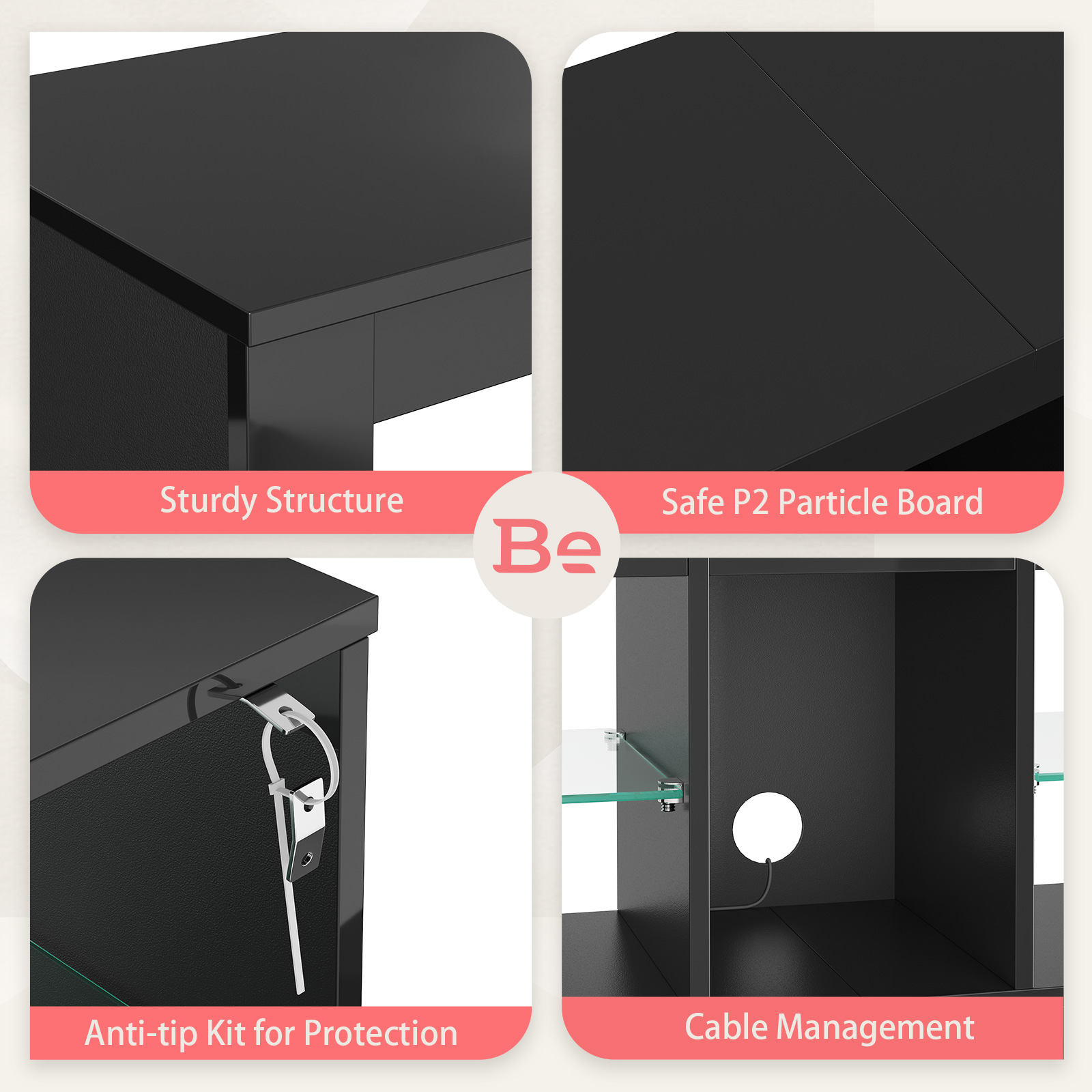 Bestier 60" TV Stand with LED Lights, Black photo 4