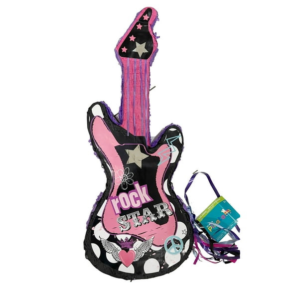 Ya Otta Rocker Guitar Pinata Pull String Party Supply (31.25"L x 12.5"W x 2.75"H)