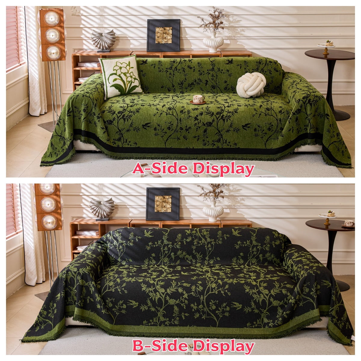 NAYOROOM Vintage Green Couch Cover,Chenille Sofa Cover Slipcover Sofa Towel Furniture Cover（71"x 118"）