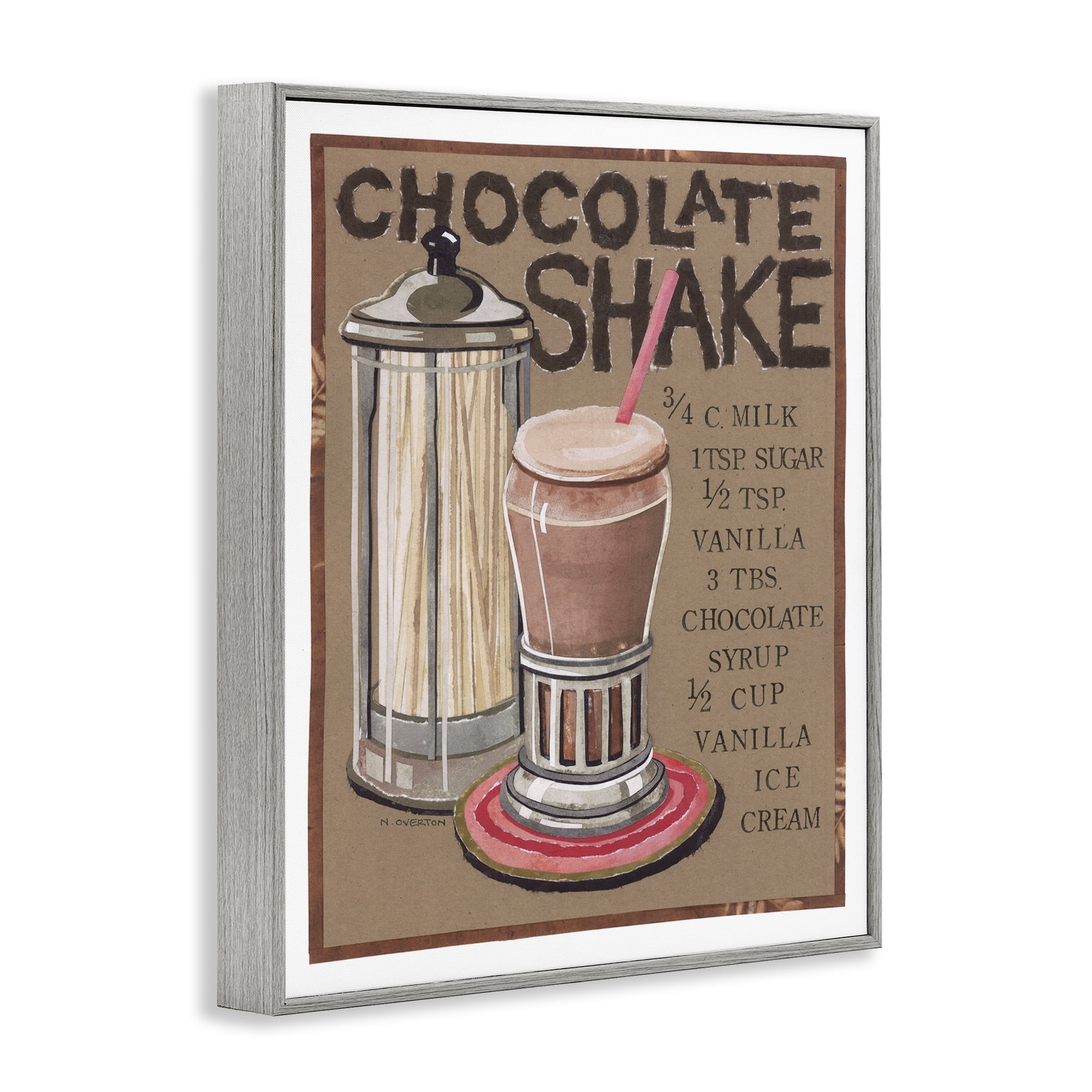 Stupell Industries Chocolate Shake Recipe Food & Beverage Painting Gray Framed Art Print Wall Art, 24 x 30