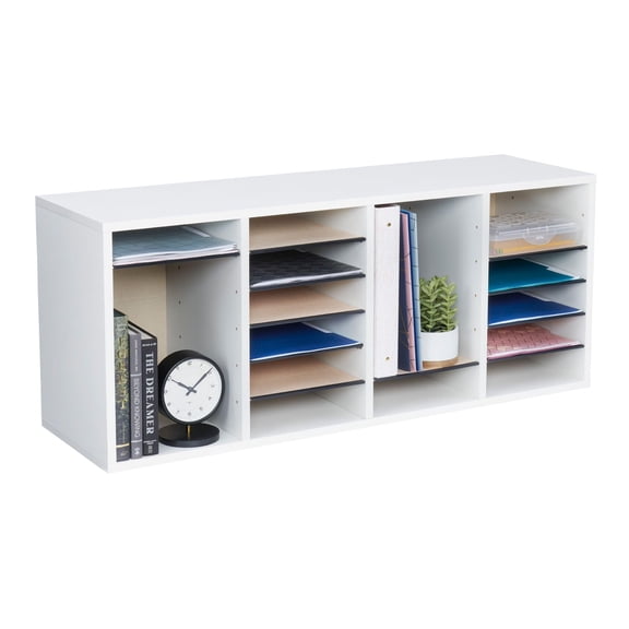 Wood Adjustable Literature Organizer, 24Compartment, Gray