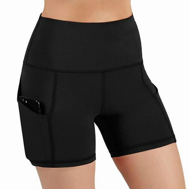Pantalones cortos de licra con bolsillos para mujer, pantalones cortos de yoga de cintura alta para mujer