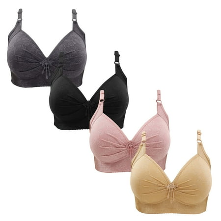 Gnurob Women Push Up Bralette 4 Pack Wireless Padded Bra with Straps Seamless Lace Brassiere Plus Size Bralettes Soft Breathable Underwear Everyday Bras Clearance Saving B07-Gray Medium