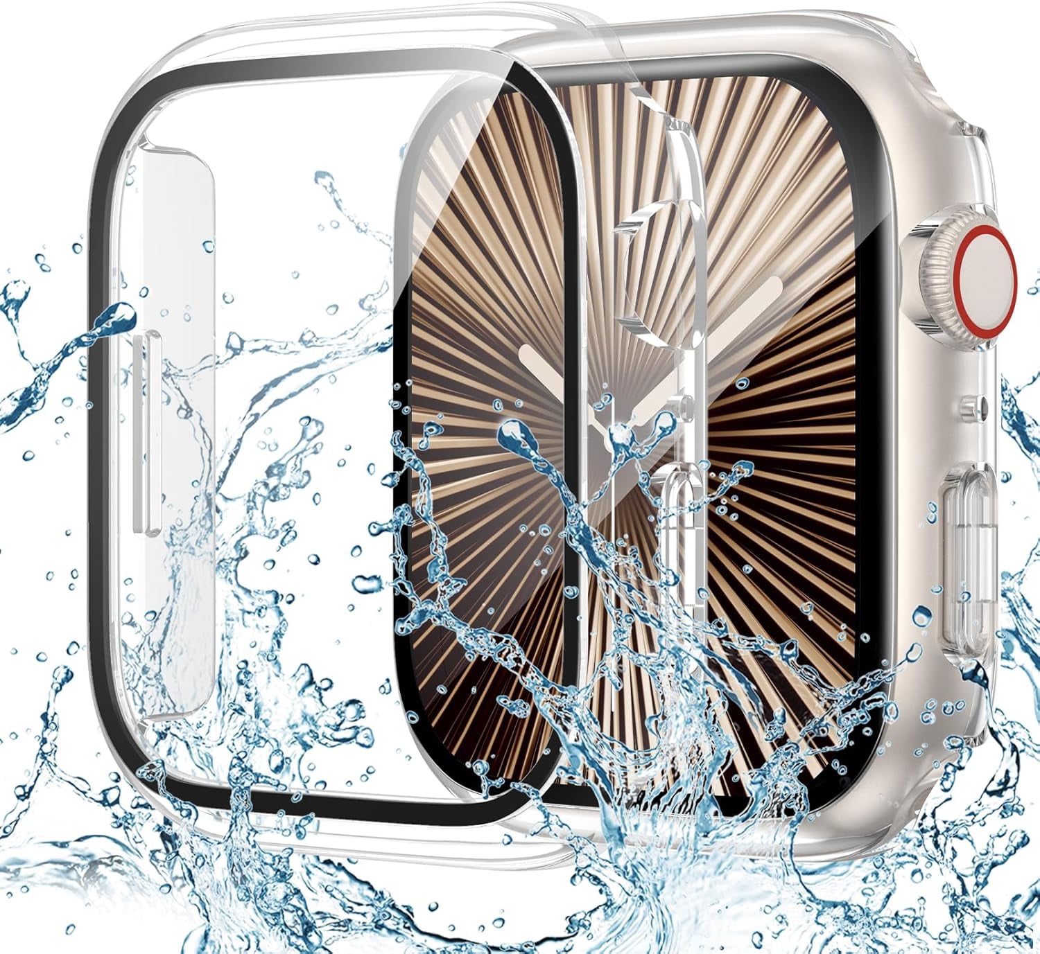 XiHAMA Waterproof Screen Protector Case Compatible with Apple Watch Series 6/5/4/SE 44mm, Hard Bumper with Tempered Glass for Watch Cover