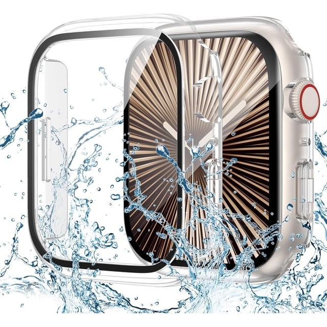XiHAMA Waterproof Screen Protector Case Compatible with Apple Watch Series 6/5/4/SE 44mm, Hard Bumper with Tempered Glass for Watch Cover