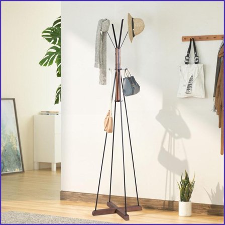 Coat Racks | Industrial Reclaimed Wood & Metal Freestanding with 8 Hooks | Natural | Wood   Stainless Steel
