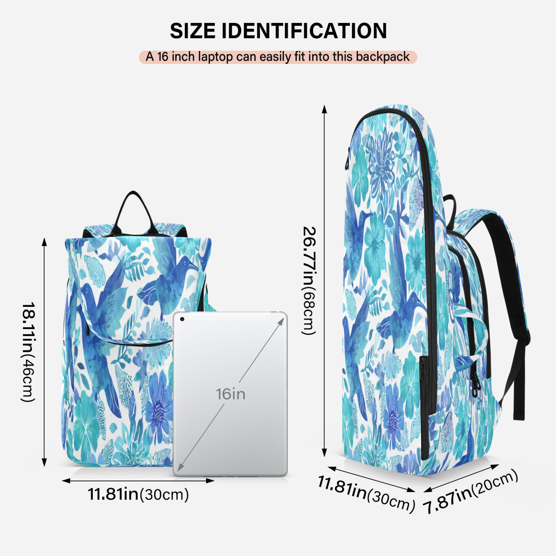 2 Racquet Holder Tennis Backpack Tennis Racket Covers Gym Bags Blue Hummingbirds
