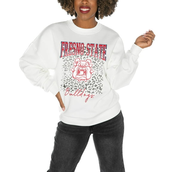Women's Gameday Couture Fresno State Bulldogs White Oversized Drop Shoulder Fleece Drop Pullover Sweatshirt