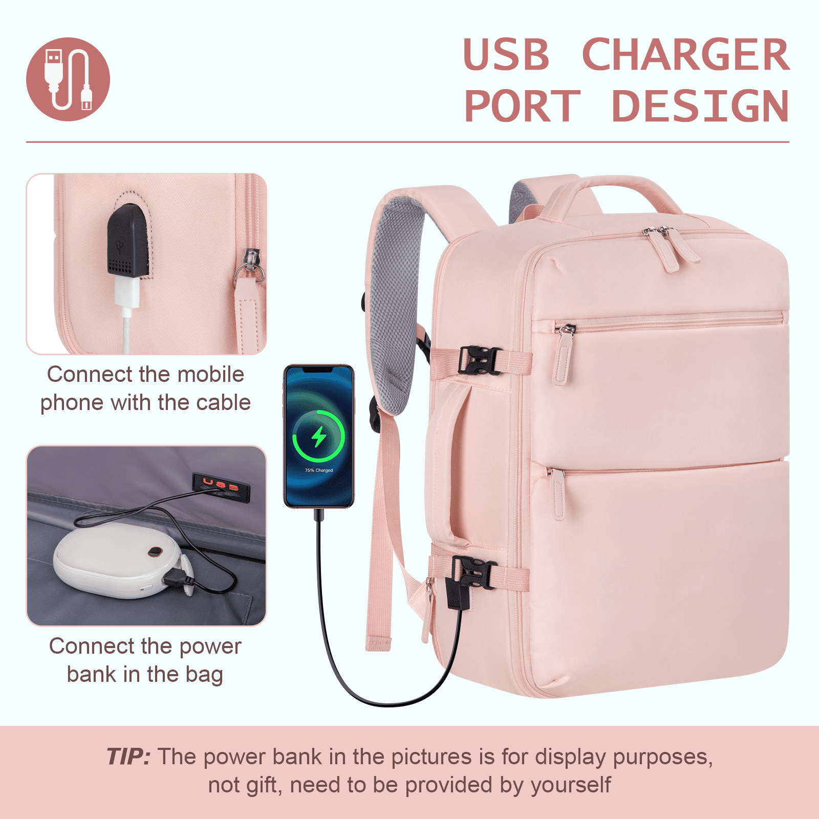 35L Travel Backpack, Carry on Luggage for Airplanes with 2 Packing Cubes, 15.6 inch Personal Item Travel Bag, Expandable Backpack with USB Charging Port & Shoe Pocket for Travel, Work,Pink