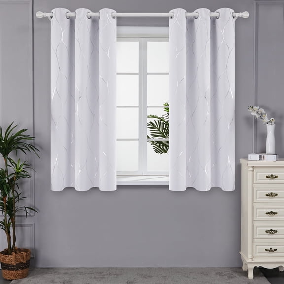 Deconovo Blackout Wave Foil Print Room Darkening Thermal Insulated Curtain 42W x 63L inch, 2 Panels, Greyish White