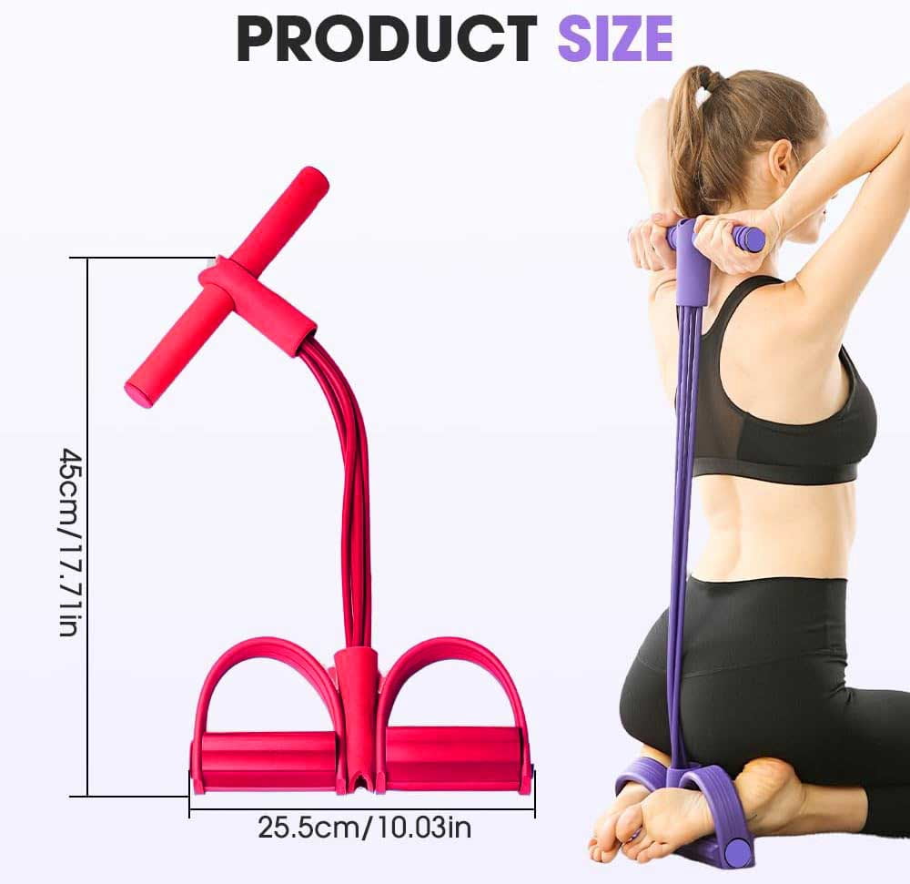 Resistance Bands with Handles, 4-Tubes Elastic Foot Pedal Resistance Bands, Multifunction Fitness Bands for Abdomen, Waist, Arm, Leg Stretching Training（Red）