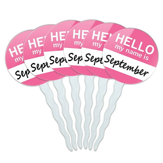 September Hello My Name Is Cupcake Picks Toppers - Set of 6