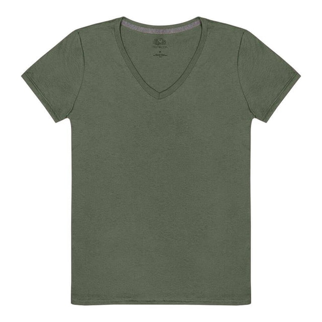 Playera Fruit of the Loom Para Mujer, Cuello V Algodón Sustentable Verde Talla 2EG