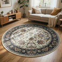 FULIE 5'x5'Round Rugs Soft Bohemian Area Rugs for Living Room Bedroom Modern Decor Carpet,Beige