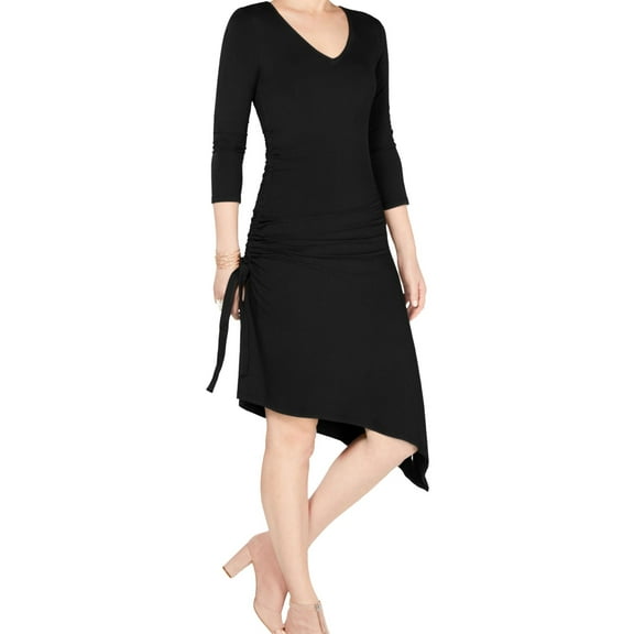 I-N-C Womens Side Ruched Asymmetrical Dress, Black, Medium