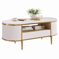 thumbnail image 2 of TROPOW Modern Luxury Oval Coffee Table with Storage,47.24" Fluted Design with Faux Marble Top, Curved Profile & Gold Metal Legs, White Center Table for Living Room, Stylish Sofa Table, 2 of 7
