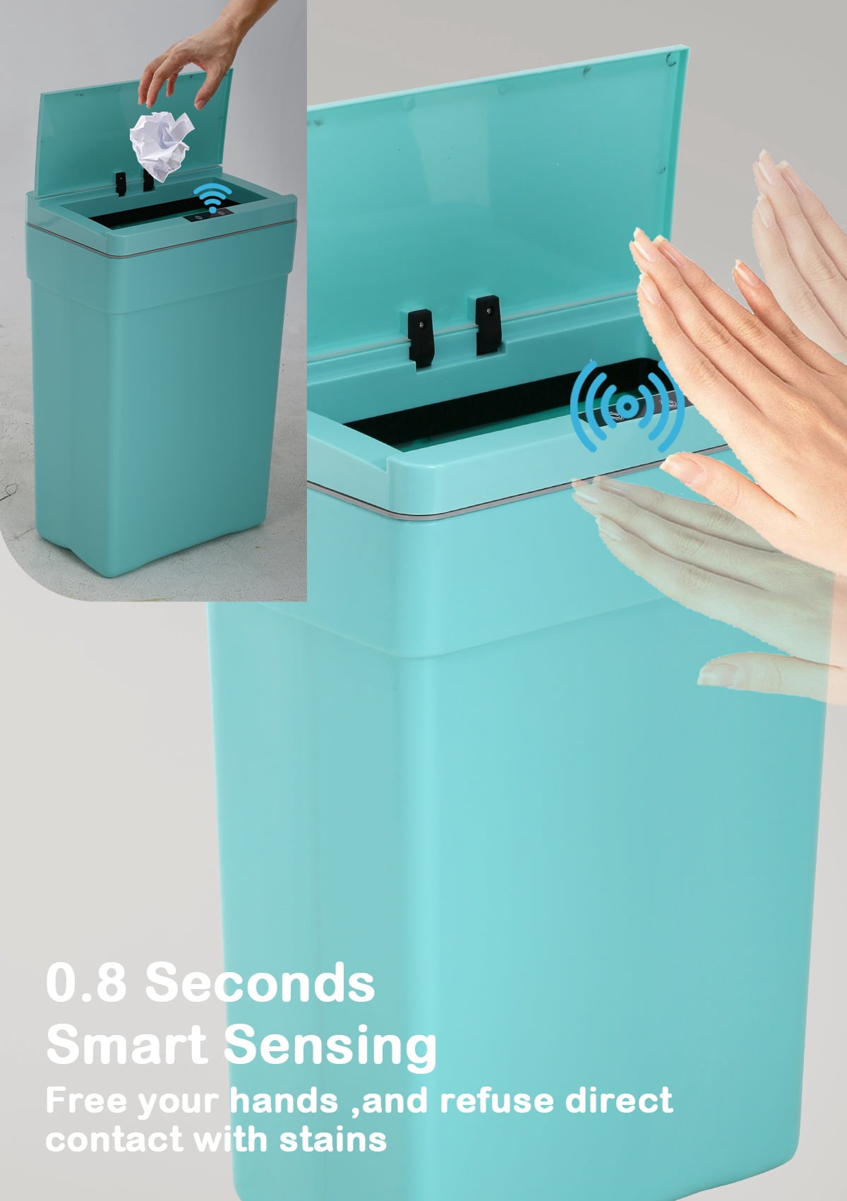 CL.HPAHKL 13 Gallon Touch Free Automatic Trash Can with Lid, Plastic Motion Sensor Kitchen Garbage Can, Touchless Trashcan Trash Bin for Bathroom, Office, Home, Blue