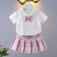 thumbnail image 5 of Bixock Toddler Girls Skirt Set School Uniform Outfit,Short Sleeve Collared Top Pleated Skirt With Bow 2 Piece Set for 0-13 Years Kids Clothings, 5 of 7