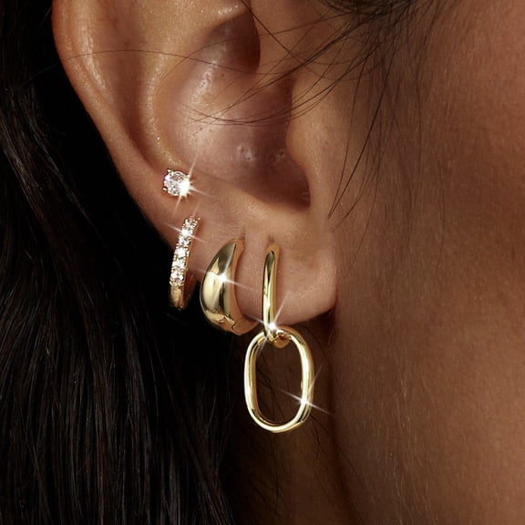 Beautlace 4 Pairs Hoop Earrings Set for Women,18K Gold Plated Lightweight Earrings Sets,Hypoallergenic Huggie Hoops Earrings Jewelry Gifts for Valentine's Day Birthday