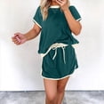 thumbnail image 3 of Conjunto de Dos Piezas para Mujer, Jersey Informal de Corta, Pantalones Cortos A Juego, Chándal, Verde, Talla M, 3 of 4