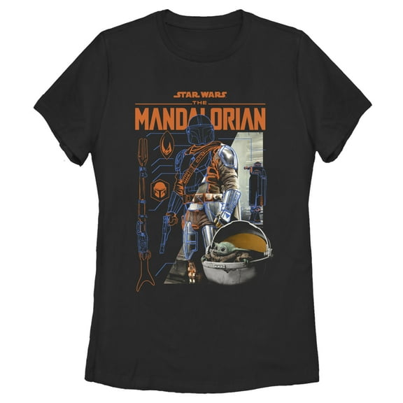 Women's Star Wars: The Mandalorian Din Djarin Schematics Graphic Tee Black Medium