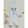 thumbnail image 2 of Infant Baby Spring Jumpsuit Outfits Stripe Print Front Button Long Sleeve Romper with Hat, 2 of 8