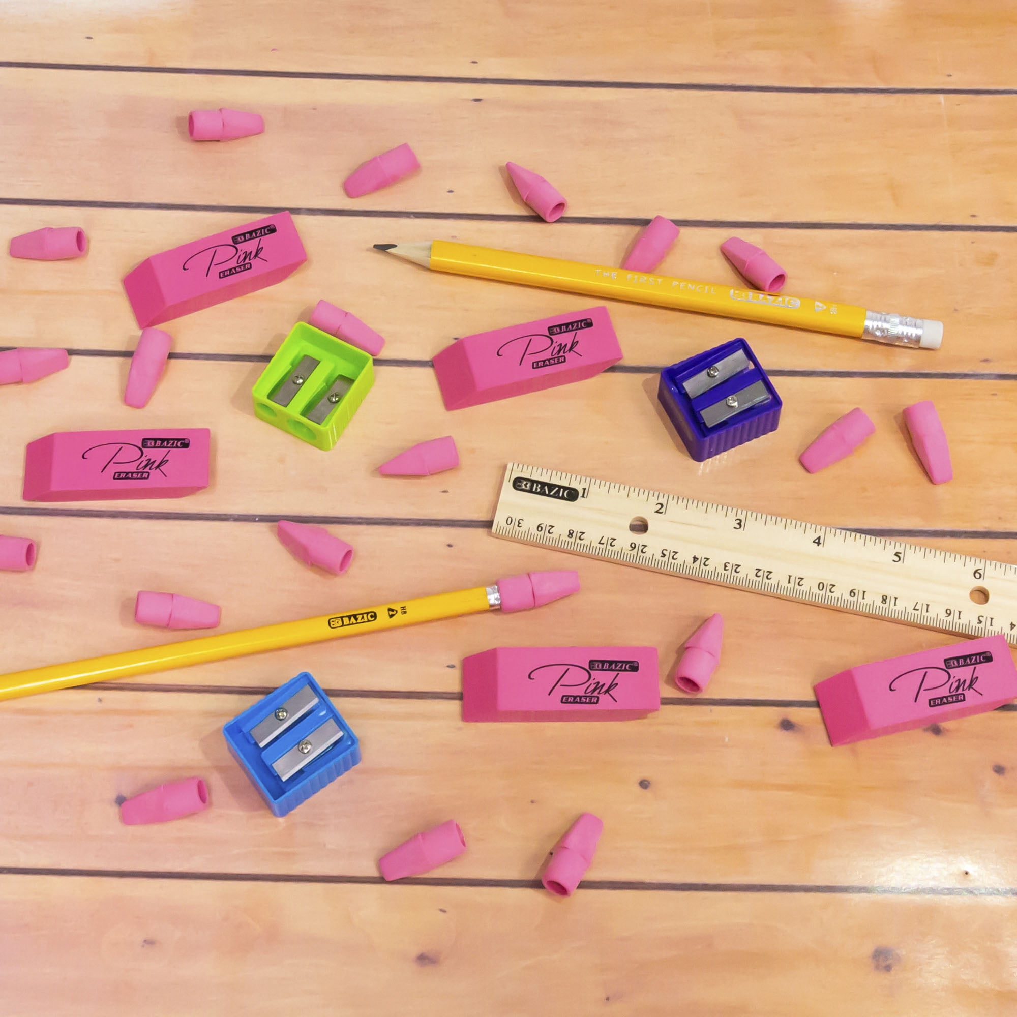 BAZIC Pink Eraser Top, Latex Free Pencil Tops Erasers Arrowhead, 3456 Count