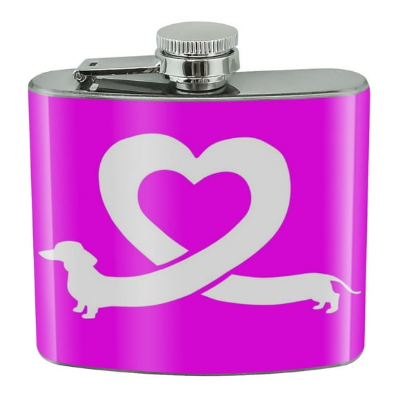 Dachshund Wiener Dog Love Heart Stainless Steel 5oz Hip Drink Kidney Flask