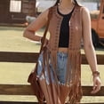 thumbnail image 2 of Women's Tassel Fringe Vest Sleeveless 70s Hippie Trim Western Cowgirl Jacket Open Front Country Concert Cardigan, 2 of 9