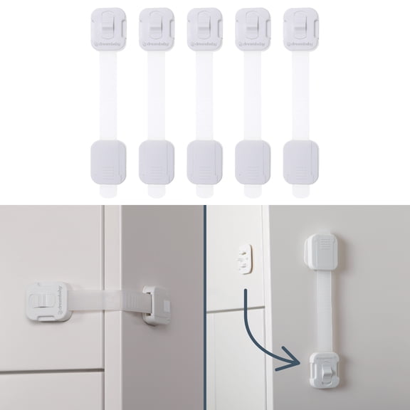 Dreambaby Multi-Purpose Swivel Adapta-Latch Cabinet Locks for Baby Proofing - 5 Adjustable Straps to Use as Fridge Locks, Cabinet Door Locks, Toilet Locks - 3M Adhesive for Easy Child Proofing Needs