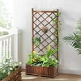 thumbnail image 2 of GraceHome-US Wood Planter with Trellis, 29" x 17" x 67" Outdoor Raised Garden Bed with Drainage Holes, Vertical Standing Planter Box for Climbing Plants Vegetable in Garden, Patio, Balcony (Brown), 2 of 7