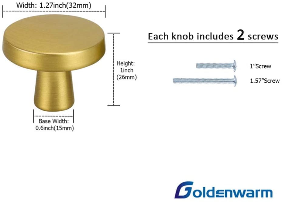 25 Pack Brushed Brass Cabinet Knobs Gold Kitchen Hardware Zinc 
