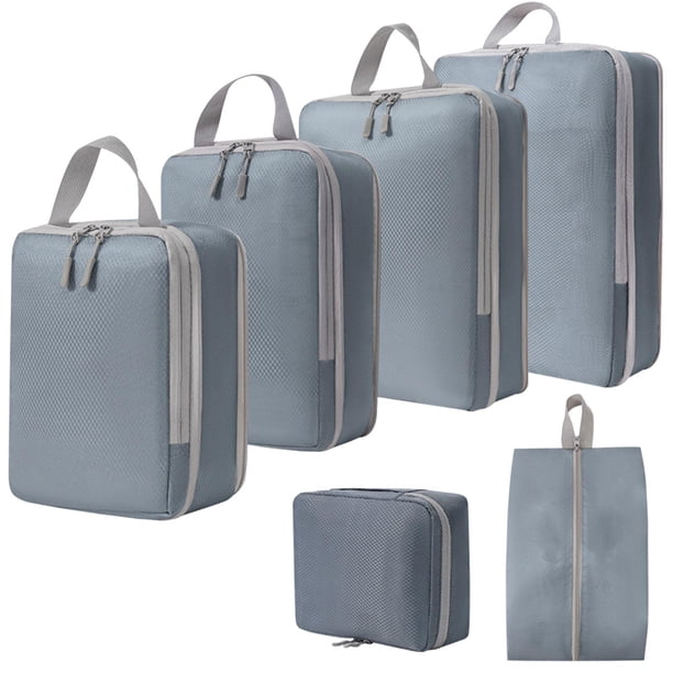 6 cubos de compresión para equipaje, bolsas de aseo transpirables, equipaje de viaje gris