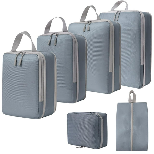 Abbracc 6 Pack Cubes de Compression, Sacs de Rangement pour Vêtements, Sac de Toilette Respirant, Bagage Gris