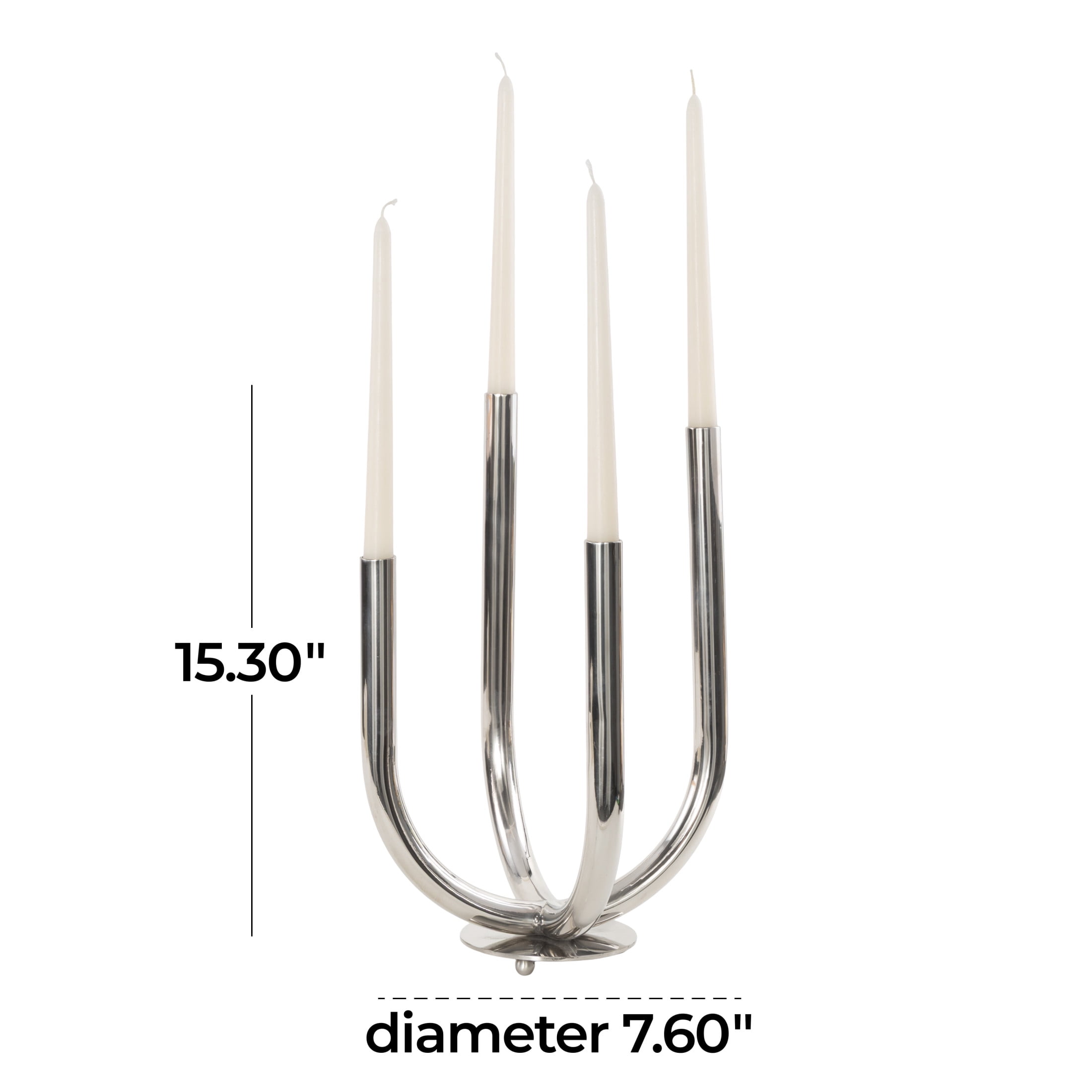 DecMode 4 Holder Silver Stainless Steel Metal Abstract U-Shaped Candelabra