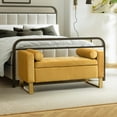 thumbnail image 2 of 50" Storage Bench with Gold Base 2 Round Pillows Upholstered Tufted Bedroom Ottoman End of Bed Entryway Living Room Mustard, 2 of 7