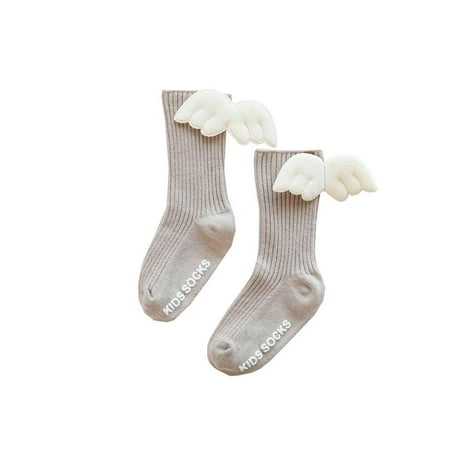

Baby Girls Knee High Bow Socks Toddler Autumn Winter Angel Wing Combed Cotton Spanish Style Plain Ribbed Non-slip Stockings Khaki/S
