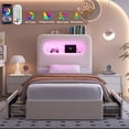 thumbnail image 6 of Homfa 2 Piece Twin Size Beds LED Bed Frame with Storage Headboard & USB Ports & Outlets, Velvet Upholstered Platform Bed Frame with 2 Drawers, Beige  (Wooden Slats+2 Drawers+ 1-Tier Side Shelf), 6 of 8