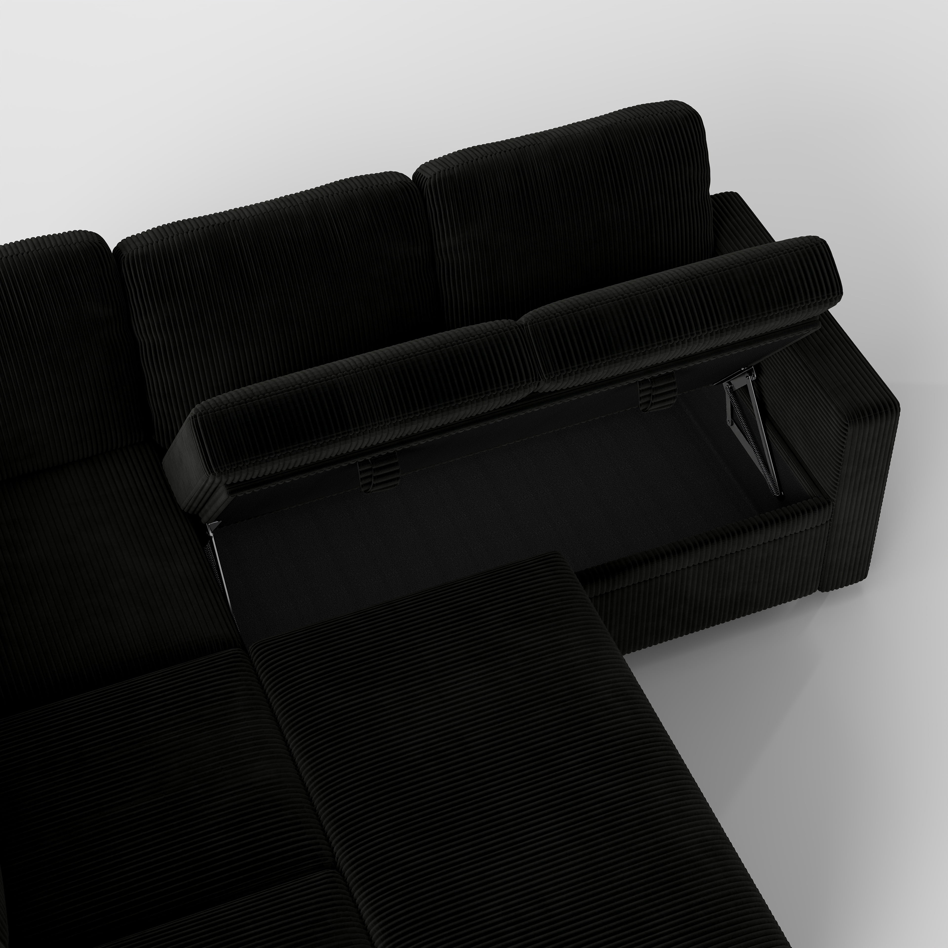 BSHTI Modern L-Shaped Pull-Out Sectional Sleeper Sofa Bed with Storage for Living Room, Black