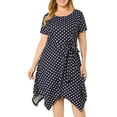 thumbnail image 2 of Women's Plus Size Dress High Low Short Sleeve PolDots Dresses Navy Blue 4X, 2 of 7