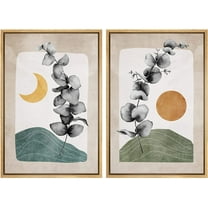 IDEA4WALL Framed Canvas Print Wall Art Set Crescent Moon Sun Forest Flower Landscape Nature Illustrations Modern Art Rustic Decorative for Living Room, Bedroom, Office - 24"x36"x2 Natural