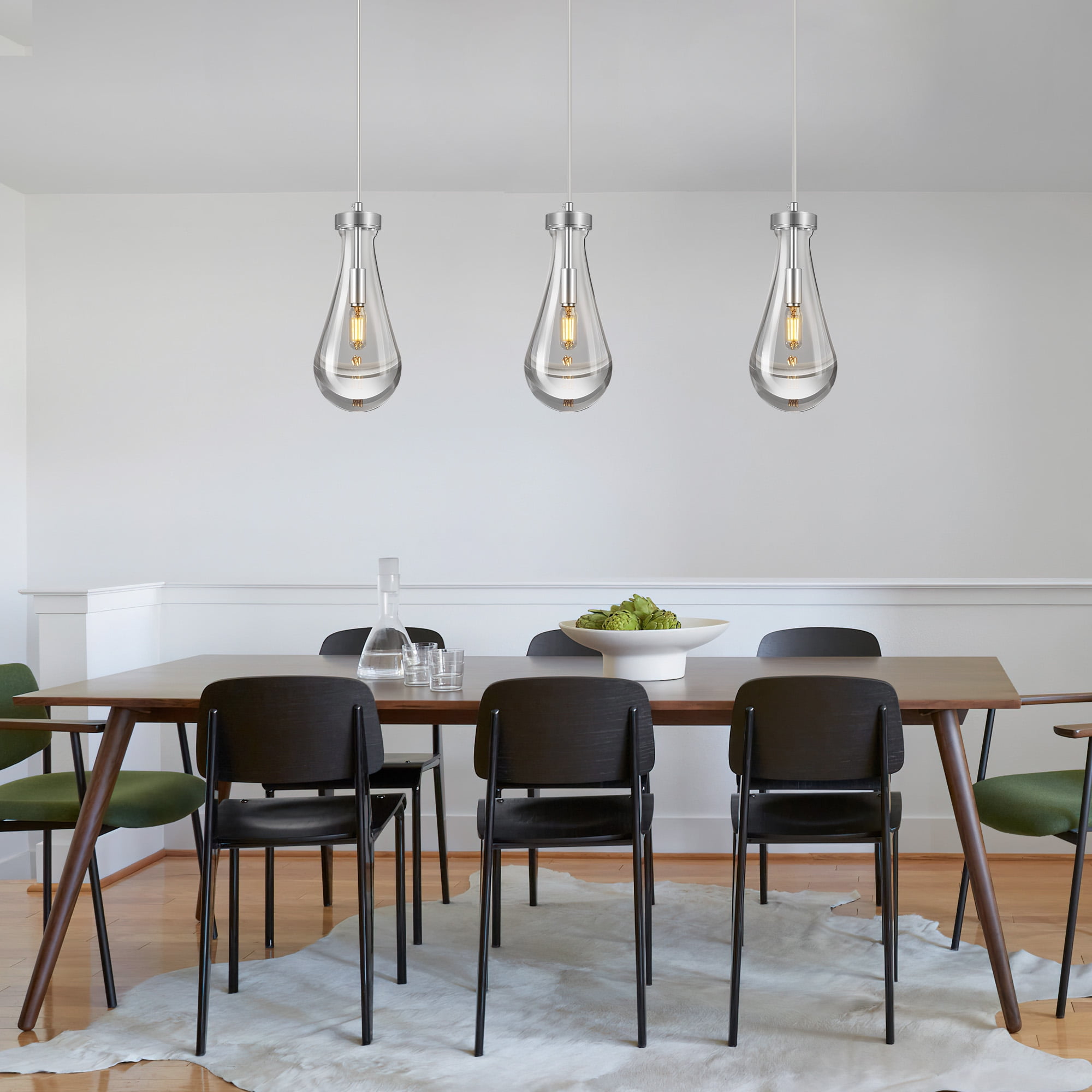 LMQNINE Raindrop Set of 2 Pendant Lights Kitchen Island,Teardrop Chrome Hanging Light Fixtures,Clear Solid Glass,Modern Chandeliers for Dining Room Porch Corridor Living Room