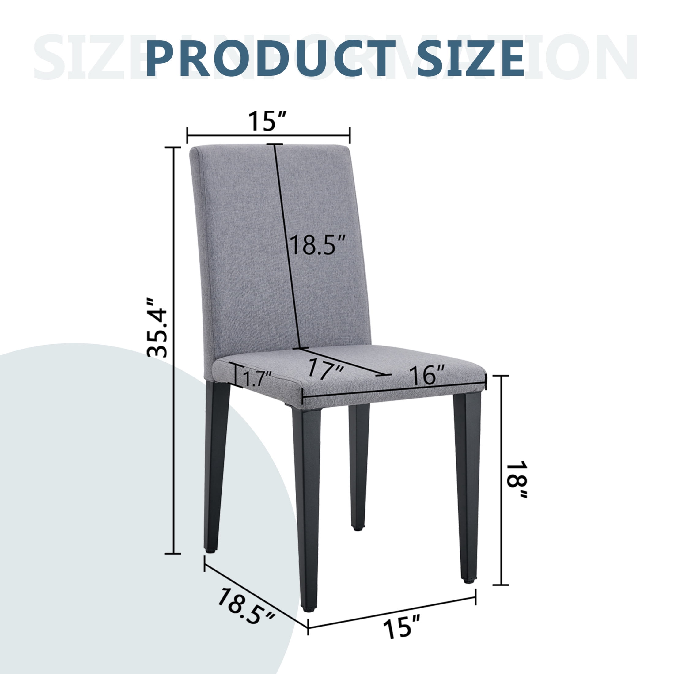 Noble House 35.4" Dining Chairs, Linen-Cotton Upholstered, Black Metal Legs, Breathable Comfort, Light Gray, Set of 4