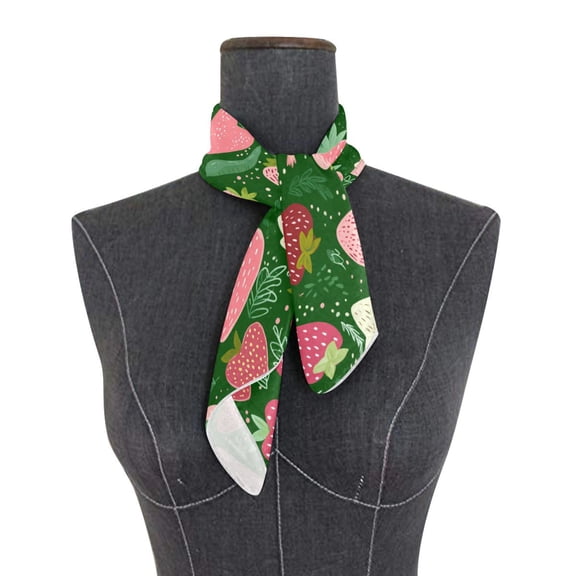 Square Scarf 24x24 Inch Strawberry Heart Green Floral Silky Satin Sun Protection Neck Scarf for Women Multi-Purpose Head Wrap Bandana for Hair Bag Decoration