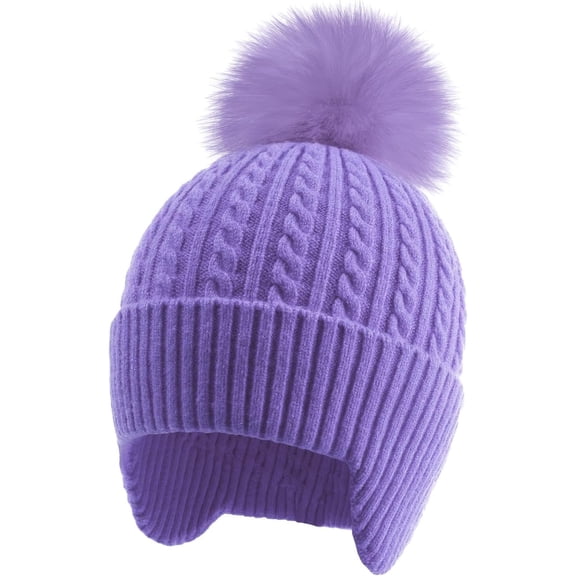Knit Winter Hats Skiing Beanie Caps with Earflap for Girls Boys 3-14