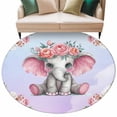 thumbnail image 2 of Cute Elephant Round Area Rug 5ft, Spring Floral Botanical Animal Watercolor Washable Non-Slip Circle Rugs for Bedroom Living Room Kitchen, Soft Low Pile Carpet for Dining Room Playroom Nursery, 2 of 9